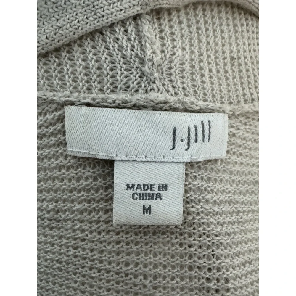 J Jill Tan Black Pink Knit Lightweight Open Cardigan Striped Linen Cotton Medium